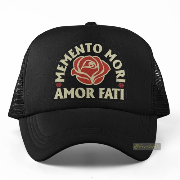 🆕Memento Mori Amor Fati Black Foam Trucker Hat Mesh Snapback Cap - Picture 1 of 2